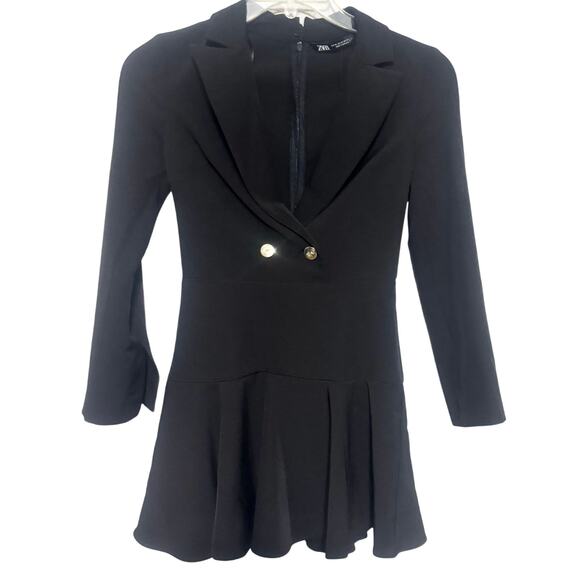 ZARA Black Blazer Jumper Dress Sz XS Mini Dress Double Breasted Buttoned - Picture 6 of 10